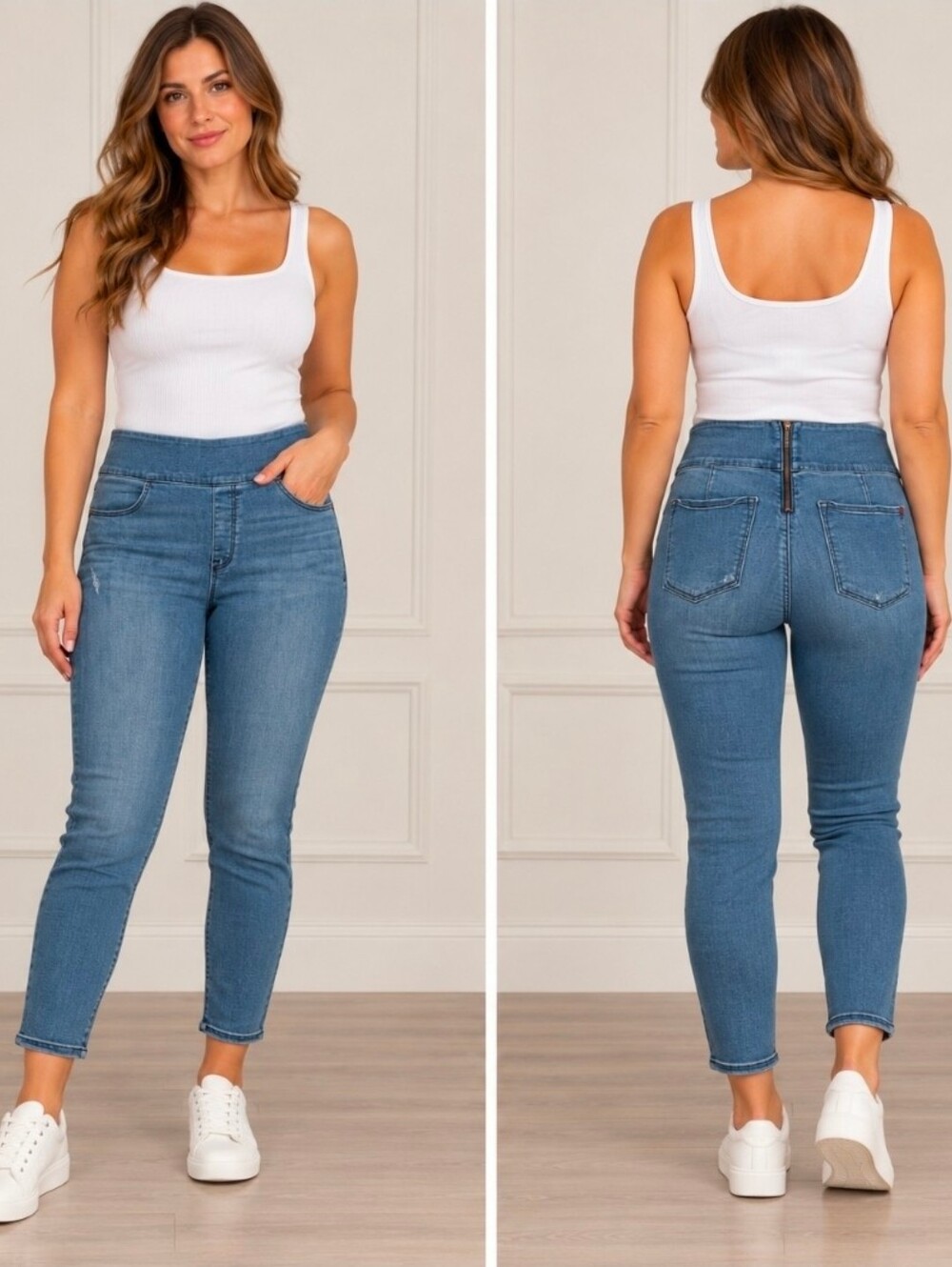 Spanx Classic High-Rise Zip back Blue Womens Jeans Skinny Ankle
